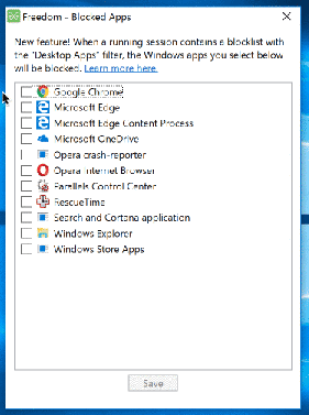 Select which desktop apps you want to block