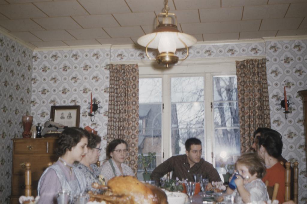 Family having dinner and conversation