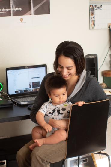 mother and child at desk