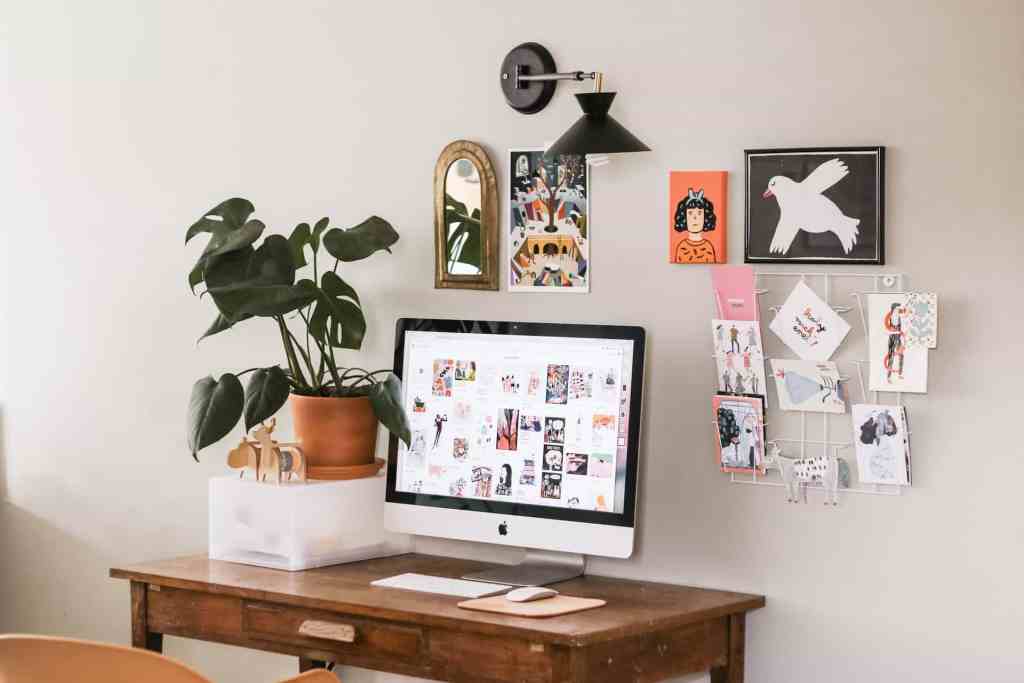 colorful and productive workspace desk and computer