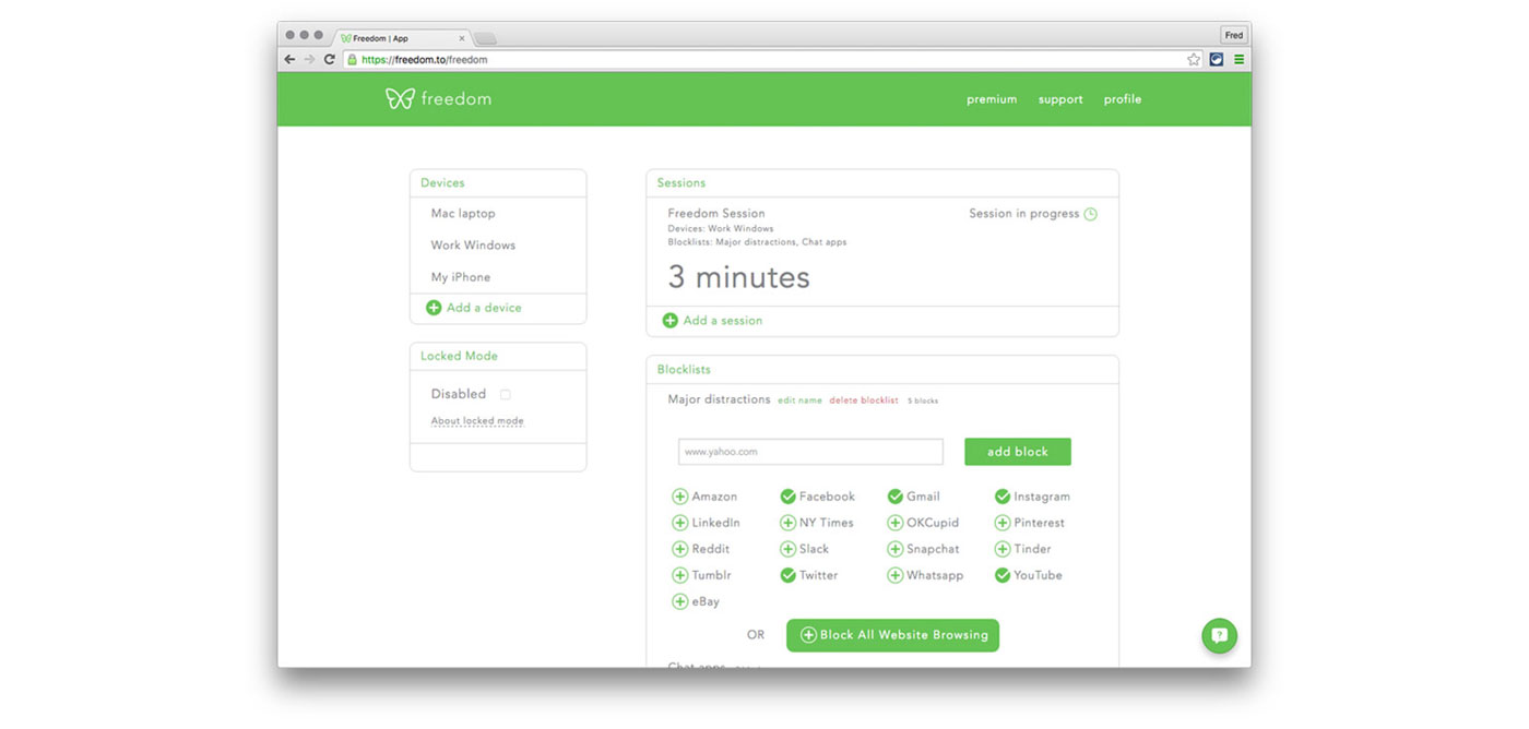 Freedom blocks distracting websites and apps on Mac and Windows computers