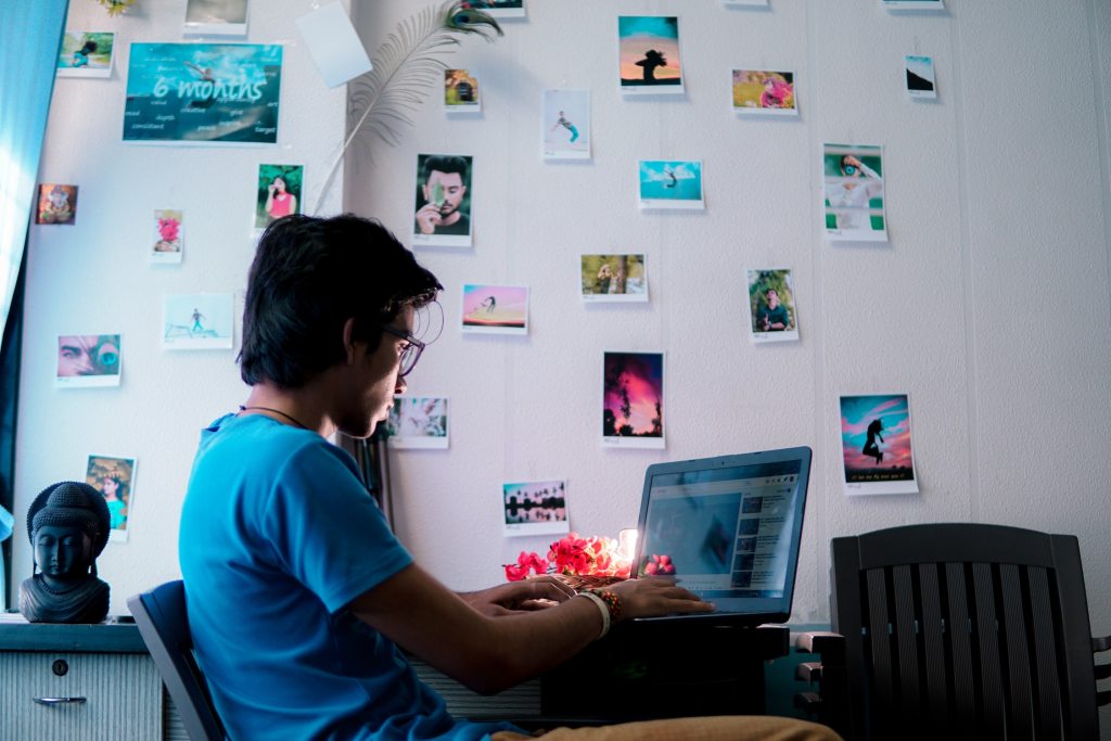 young man working from home