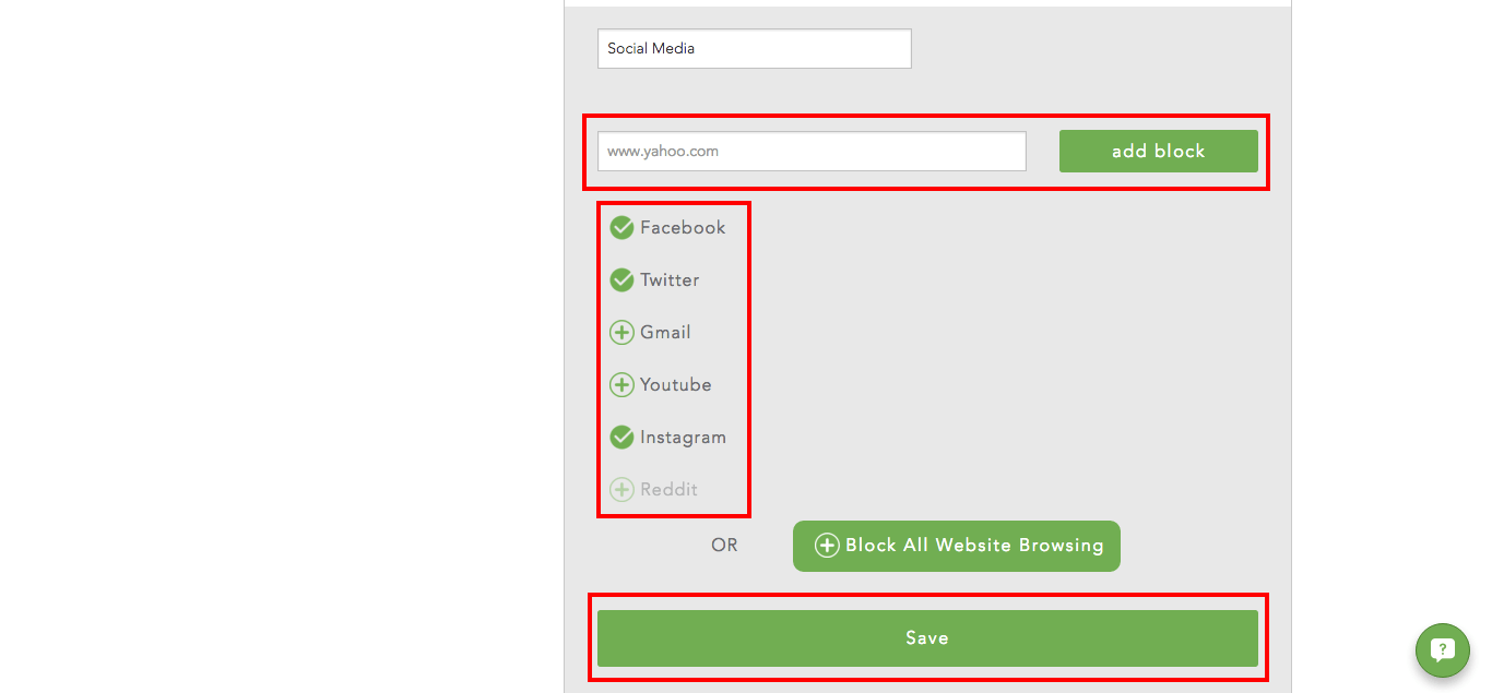 Choose what sites you want to block