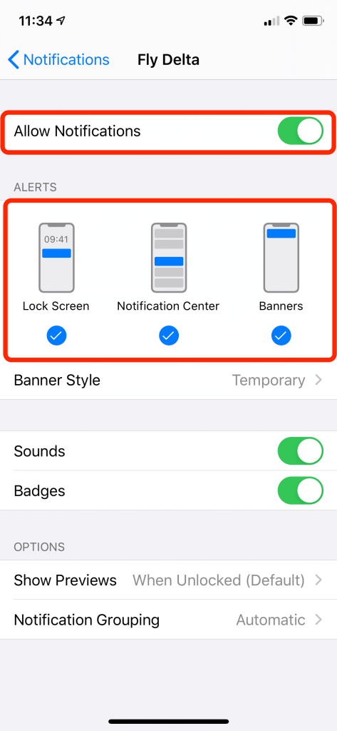 Toggle notification settings for each app