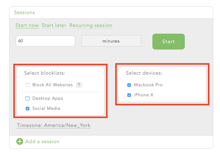 Select when you want your block to start and how long it lasts