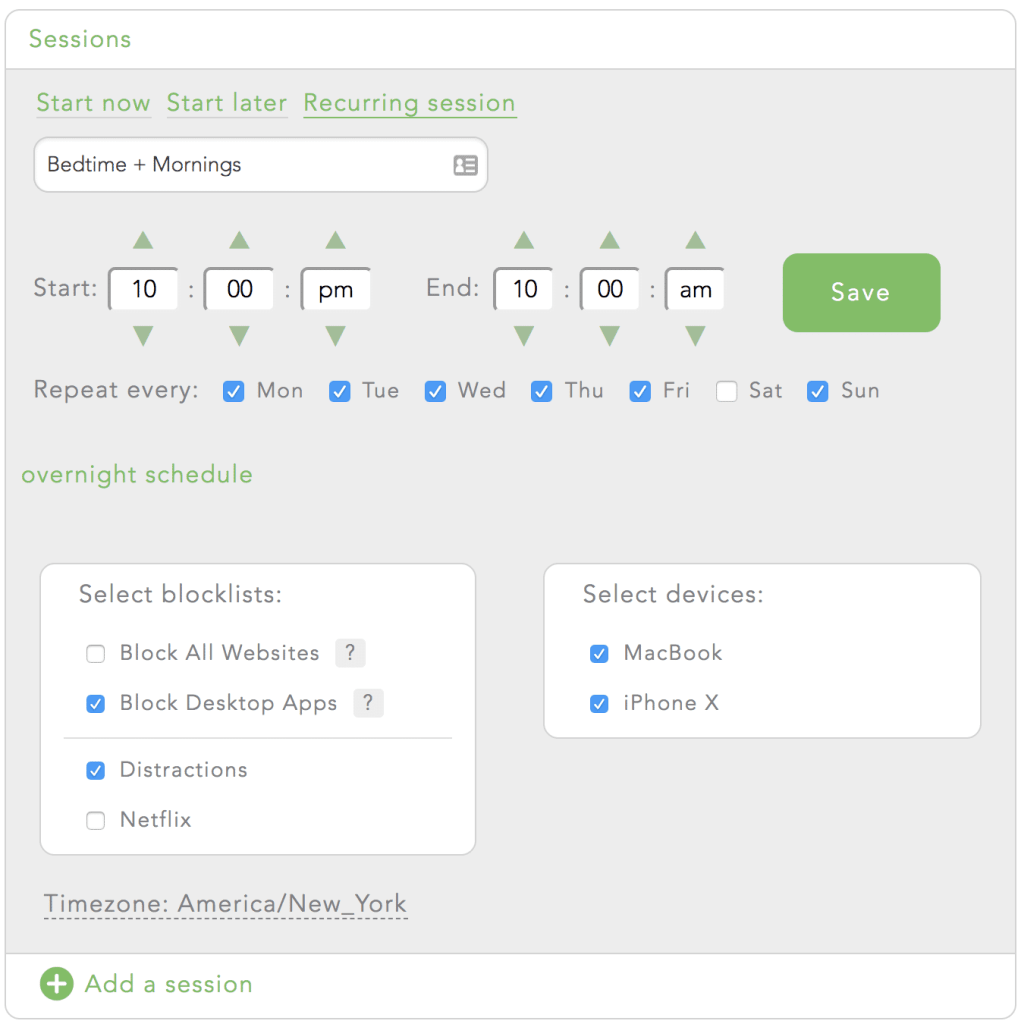 Create a recurring Freedom block 